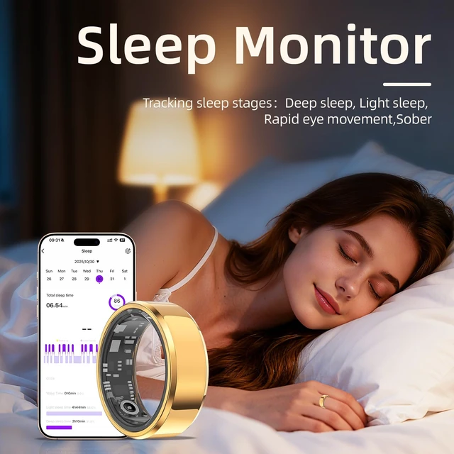 Alt view image 5 of 7 - Smart Ring for Women & Men, Smart Rings Health Tracker(Gold, #8) Heart Rate, Sleep Monitoring, Long Lasting Battery, IP68 Waterproof Fitness Ring for iOS & Android, No Subscription Fee