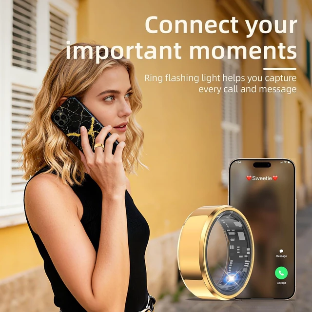 Alt view image 7 of 7 - Smart Ring for Women & Men, Smart Rings Health Tracker(Gold, #8) Heart Rate, Sleep Monitoring, Long Lasting Battery, IP68 Waterproof Fitness Ring for iOS & Android, No Subscription Fee