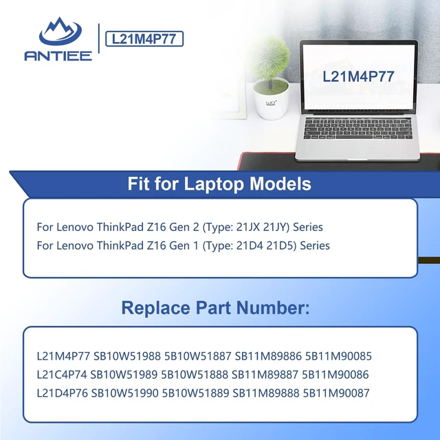 Alt view image 3 of 7 - L21M4P77 Laptop Battery for Lenovo ThinkPad Z16 1st Gen 1/Gen 2 2022 Series L21D4P76 L21C4P74 SB10W51988 SB11M89886 SB10W51989 SB11M89887 5B10W51887 5B11M90085 5B10W51888 5B11M90086 72Wh 4640mAh