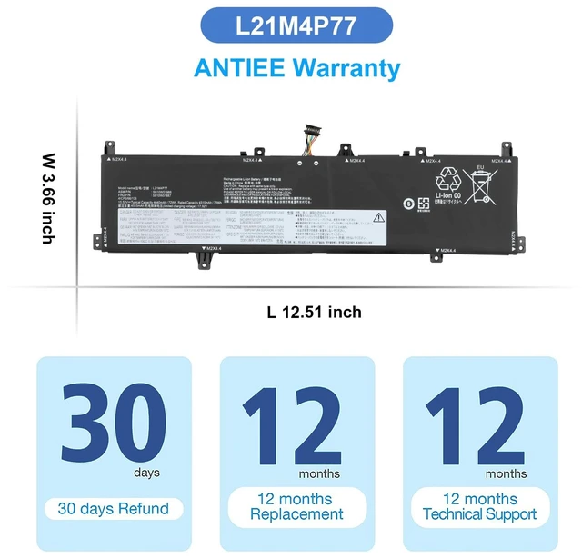 Alt view image 7 of 7 - L21M4P77 Laptop Battery for Lenovo ThinkPad Z16 1st Gen 1/Gen 2 2022 Series L21D4P76 L21C4P74 SB10W51988 SB11M89886 SB10W51989 SB11M89887 5B10W51887 5B11M90085 5B10W51888 5B11M90086 72Wh 4640mAh