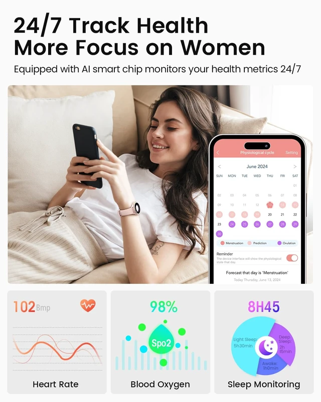 Alt view image 4 of 7 - Smart Watches for Women(Answer/Make Calls), 1.27'' AMOLED Screen Activity Trackers with Heart Rate/Sleep/SpO2 Monitor, Smartwatch for iPhone/Samsung/Android, 120+ Sport Modes IP68 Fitness Watch Pink