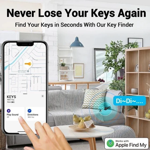 Alt view image 2 of 7 - Retractable Key Finder, Works with Apple Find My Tracker, Black 2Packs Works with Apple Find My iOS tracker with 80dB alert,heavy-duty 32" stainless steel cord supporting 20 keys,secure carabiner