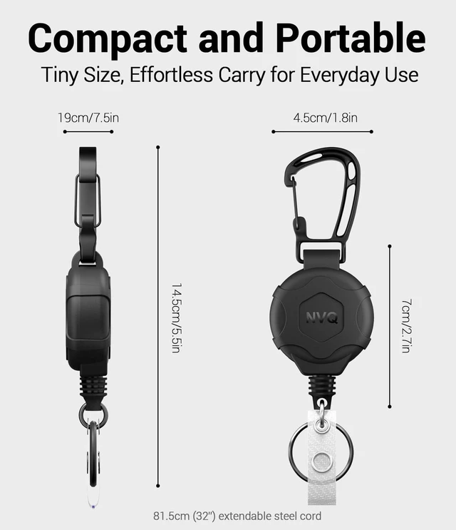 Alt view image 7 of 7 - Retractable Key Finder, Works with Apple Find My Tracker, Black 2Packs Works with Apple Find My iOS tracker with 80dB alert,heavy-duty 32" stainless steel cord supporting 20 keys,secure carabiner