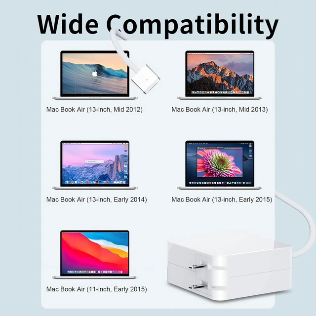 Alt view image 3 of 7 - 45W Mag2 Charger Compatible with MacBook Air A1466 A1465 2013 AC 45W Power M2 for Mac Book Air 11-inch and 13-inch, Between 2012-2017