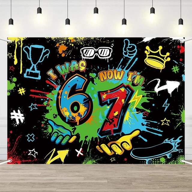 Main image of 7x5ft 6 7 Birthday Decorations Graffiti 7th Birthday Backdrop Boys I was 6 Now I'm 7 Hip-Hop Urban Style Banner Neon Spray Colorful Paint Six Seven Party Decoration