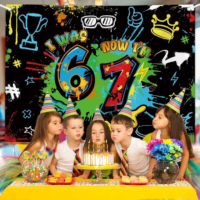 Alt view image 7 of 7 - 7x5ft 6 7 Birthday Decorations Graffiti 7th Birthday Backdrop Boys I was 6 Now I'm 7 Hip-Hop Urban Style Banner Neon Spray Colorful Paint Six Seven Party Decoration