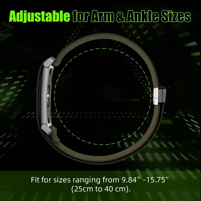 Alt view image 6 of 7 - Magnetic Bicep Band for Google Fitbit Air,Nylon Arm Strap (Army Green) Elastic Sport Armband Ankle Nylon Bicep Bands with Magnet Clasp for Women Men,Breathable Replacement Strap for Gym Running