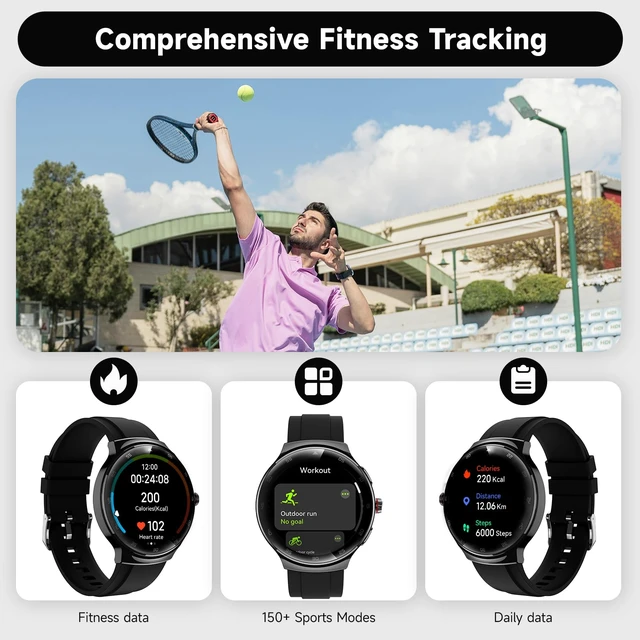 Alt view image 5 of 7 - Smart Watches for Men Women, Waterproof Fitness Tracker, 1.43'' AMOLED Touchscreen Smartwatch for Android & iPhone, 150+ Sports Modes, Heart Rate/SpO2/Stress/Sleep Monitor, 2 Bands, Black