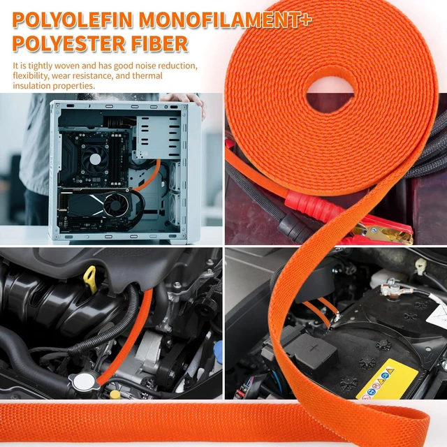 Alt view image 2 of 7 - Heat Shrink Braided Sleeving, 16ft Automotive Wire Harness Wrap, High Temp Abrasion Resistant Wiring Cable Protection Protection & Organizing (Orange, 30mm1 1/4" )