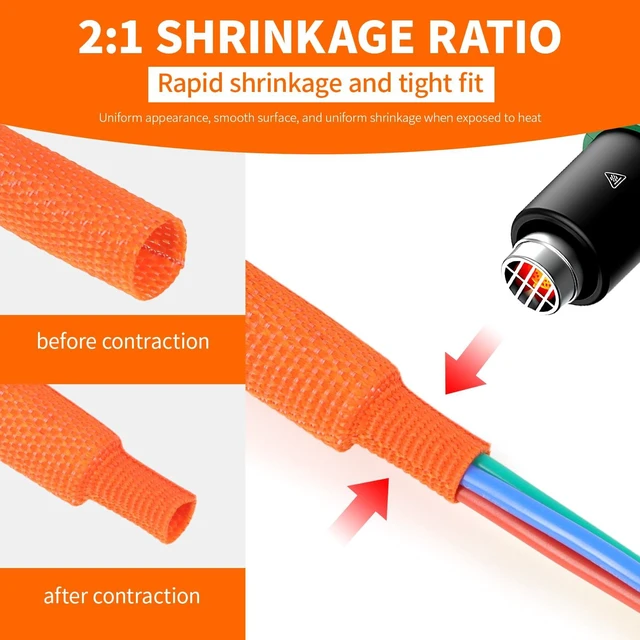 Alt view image 3 of 7 - Heat Shrink Braided Sleeving, 16ft Automotive Wire Harness Wrap, High Temp Abrasion Resistant Wiring Cable Protection Protection & Organizing (Orange, 30mm1 1/4" )