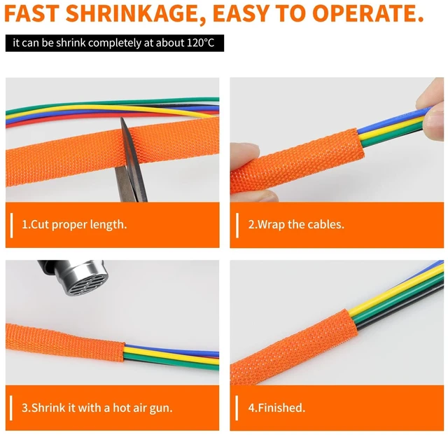 Alt view image 6 of 7 - Heat Shrink Braided Sleeving, 16ft Automotive Wire Harness Wrap, High Temp Abrasion Resistant Wiring Cable Protection Protection & Organizing (Orange, 30mm1 1/4" )