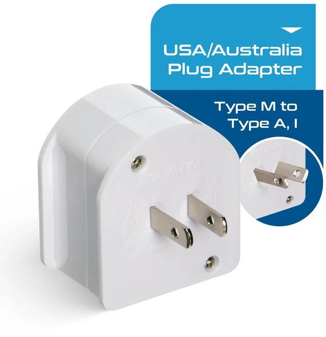 Alt view image 2 of 7 - South Africa to USA/Australia Plug Adapter Type M to Type A/I Converter for Canada, Australia, China, Japan Perfect for Phone, Laptop and Other Dual Voltage Chargers - CE & RoHS Certified