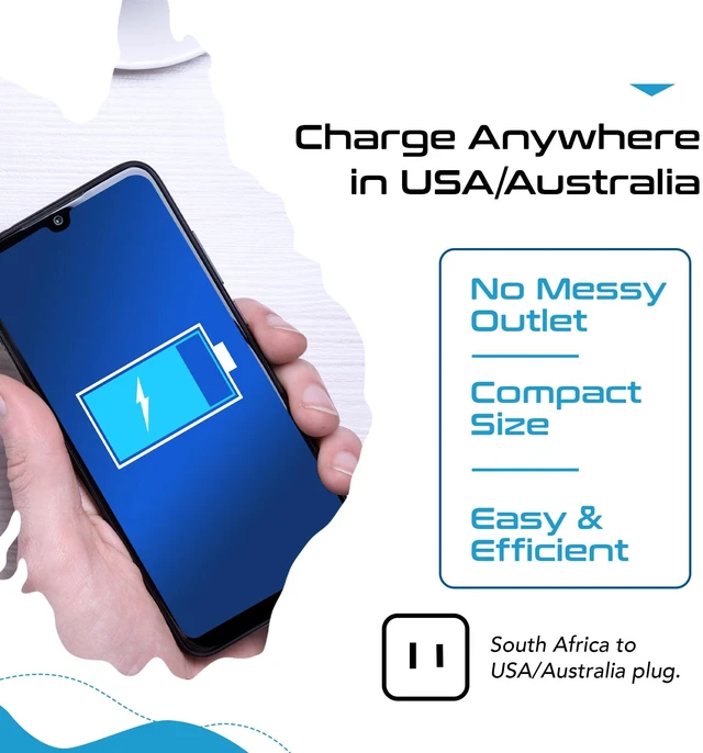 Alt view image 7 of 7 - South Africa to USA/Australia Plug Adapter Type M to Type A/I Converter for Canada, Australia, China, Japan Perfect for Phone, Laptop and Other Dual Voltage Chargers - CE & RoHS Certified