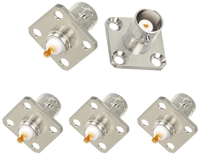 Main image of BNC Connectors BNC Female Jack 4 Hole Flange Panel Chassis Mount Coaxial Solder Connector 5pcs