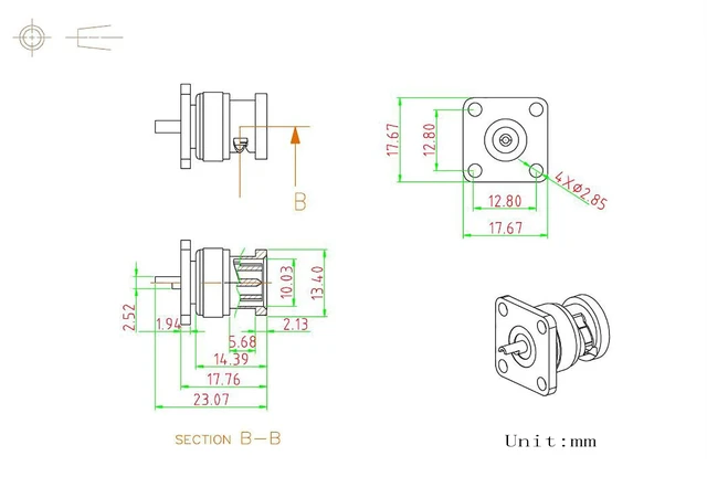 Alt view image 3 of 5 - BNC Connectors BNC Female Jack 4 Hole Flange Panel Chassis Mount Coaxial Solder Connector 5pcs