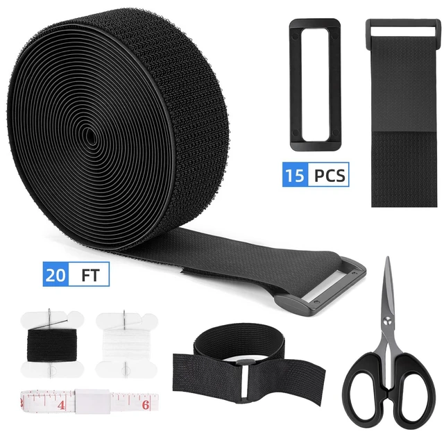 Alt view image 2 of 7 - Premium Hook and Loop Cinch Straps, Black Nylon, 2 Inch x 15 Feet, Heavy Duty With 15 Buckles, Reusable Cable Ties for Organization, Storage