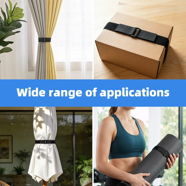 Alt view image 5 of 7 - Premium Hook and Loop Cinch Straps, Black Nylon, 2 Inch x 15 Feet, Heavy Duty With 15 Buckles, Reusable Cable Ties for Organization, Storage