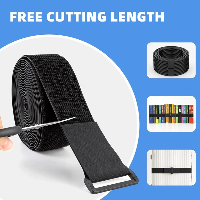 Alt view image 7 of 7 - Premium Hook and Loop Cinch Straps, Black Nylon, 2 Inch x 15 Feet, Heavy Duty With 15 Buckles, Reusable Cable Ties for Organization, Storage
