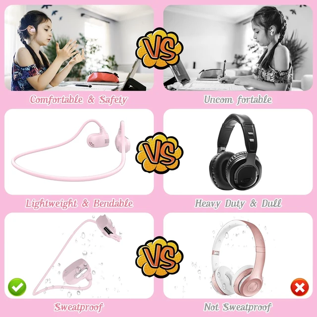 Alt view image 7 of 7 - Kids Headphones, Open Ear Headphones for Teens Child Boys Girls Wireless Bluetooth 5.4 Headset w/ Built-in Mic for School/Tablet/Travel, 13g Ultra-Light, 85dB Protect Hearing, 10H Playtime