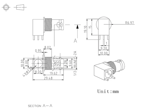 Alt view image 3 of 4 - BNC Connector BNC Female Bulkhead Solder PCB Mount Right Angle Connector for CCTV Systems Monitoring Transceiver etc. 5pcs