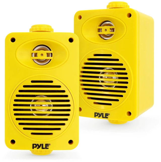 Main image of 3.5" 2-Way Waterproof Bluetooth Indoor/Outdoor Speaker ½ High Compliance Polymer Tweeter, Compact Marine Deck/Poolside Sound System (Yellow)