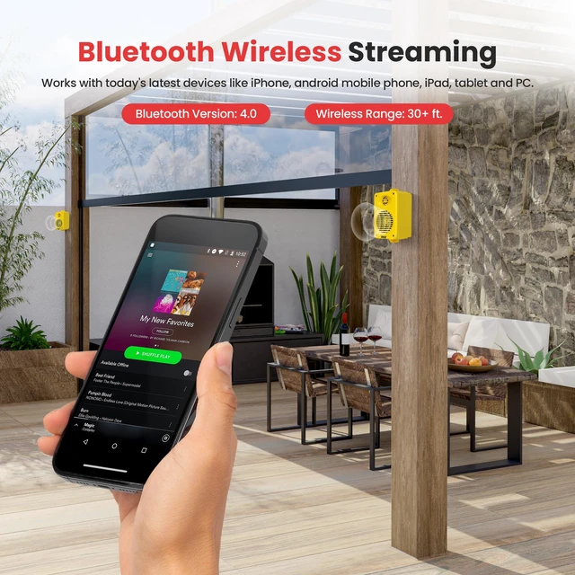 Alt view image 2 of 7 - 3.5" 2-Way Waterproof Bluetooth Indoor/Outdoor Speaker ½ High Compliance Polymer Tweeter, Compact Marine Deck/Poolside Sound System (Yellow)