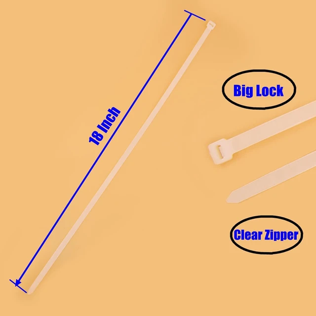 Alt view image 4 of 7 - 18 Inch Clear Zip Ties Heavy Duty 120 Lbs 50 Pack Outdoor Use 18" long zip tie white, 120 lbs strong weather-resistant. Large plastic cable tie cord organizer wire wrap for deck, fencing