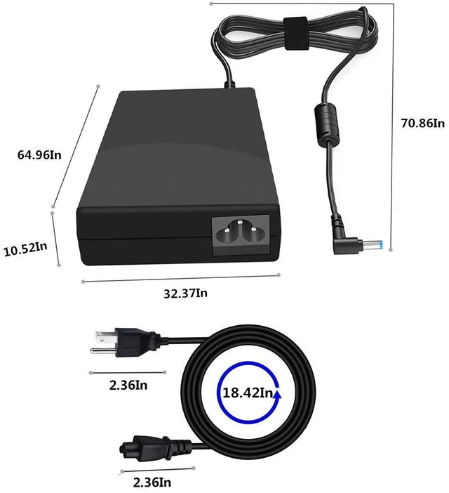 Alt view image 4 of 7 - 150W 4.5 * 3.0mm A150A05AL AC Laptop Charger Compatible with HP Zbook Zbook 15 G3 G4 G5 G6 HP Pavilion 15 17 HSTNN-CA27 646212-001 645509-002 19.5V 7.7A Laptop Adapter