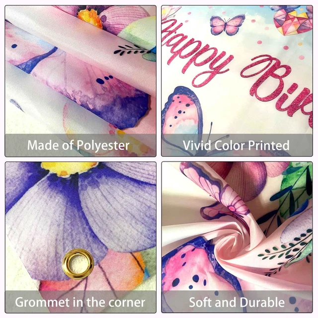 Alt view image 4 of 7 - Butterfly Happy Birthday Banner Backdrop Butterflies Birthday Party Decorations for Women Girls Pink Purple Spring Butterfly Flower Photography Background Wall Decor 71x45 inch