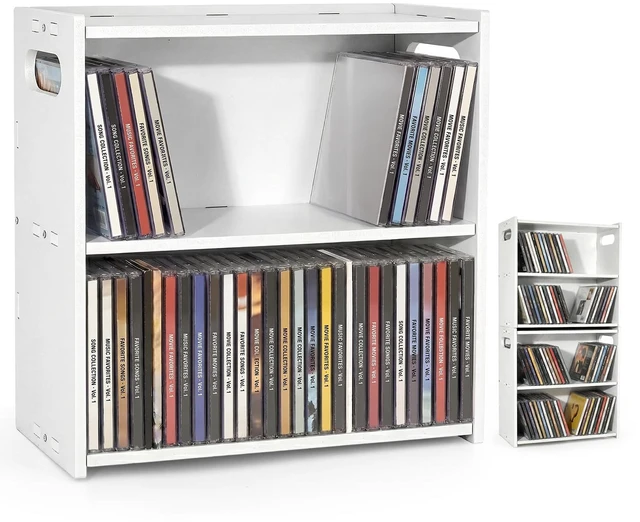 Main image of Stackable Double-Layer CD Storage Rack, Holds 58 CD Cases Stackable double-layer CD storage rack holds 58 CD cases, saves space, and makes a gift for music lovers and collectors