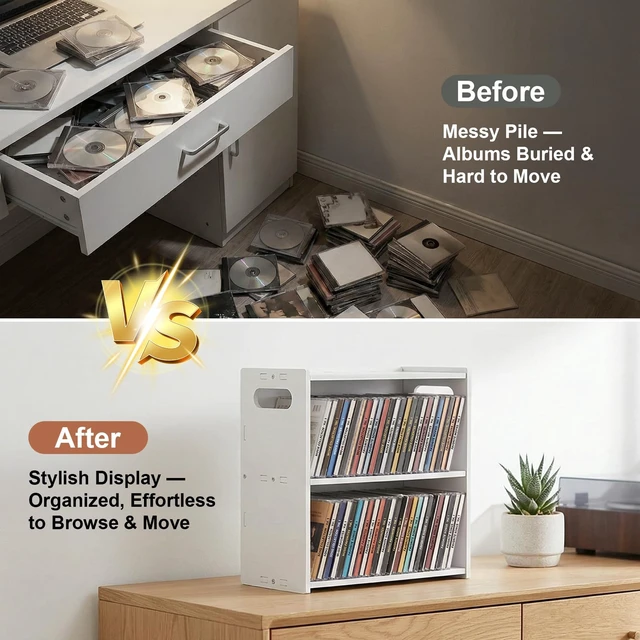 Alt view image 3 of 7 - Stackable Double-Layer CD Storage Rack, Holds 58 CD Cases Stackable double-layer CD storage rack holds 58 CD cases, saves space, and makes a gift for music lovers and collectors