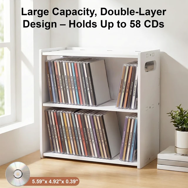 Alt view image 2 of 7 - Stackable Double-Layer CD Storage Rack, Holds 58 CD Cases Stackable double-layer CD storage rack holds 58 CD cases, saves space, and makes a gift for music lovers and collectors