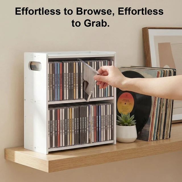 Alt view image 5 of 7 - Stackable Double-Layer CD Storage Rack, Holds 58 CD Cases Stackable double-layer CD storage rack holds 58 CD cases, saves space, and makes a gift for music lovers and collectors
