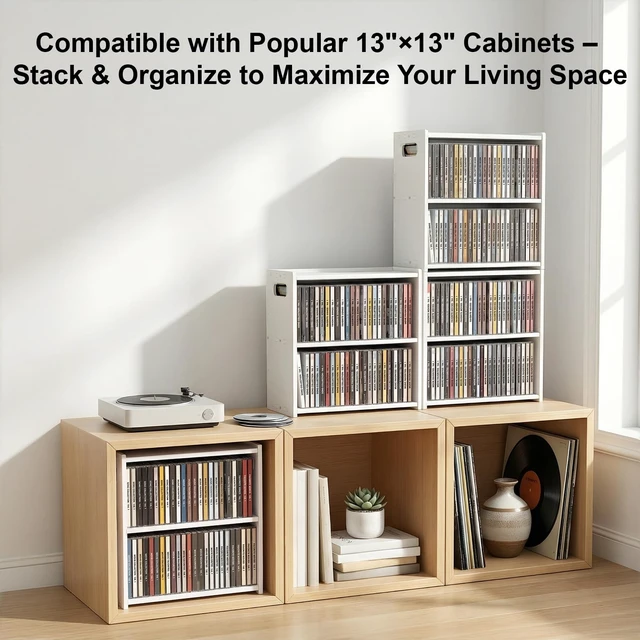 Alt view image 6 of 7 - Stackable Double-Layer CD Storage Rack, Holds 58 CD Cases Stackable double-layer CD storage rack holds 58 CD cases, saves space, and makes a gift for music lovers and collectors