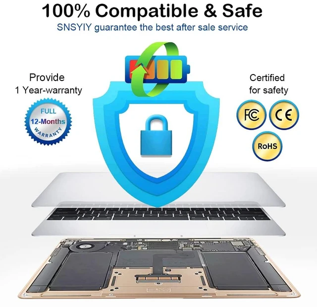 Alt view image 4 of 5 - Battery A1965 for MacBook Air 13 inch Retina A1932 A2179 (2018 2019 2020) 4800mAh A1965 Replacement Battery with Smart Temp Control, High Capacity, Long Runtime, Low Heat