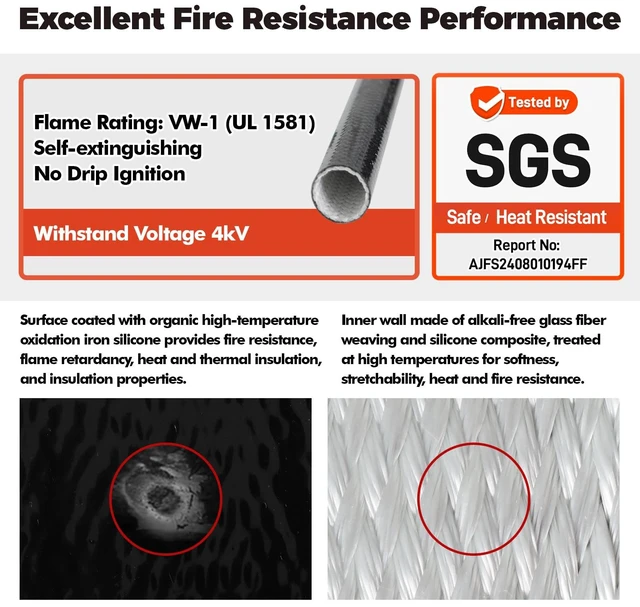 Alt view image 3 of 6 - Silicone Wire Heat Shield Sleeve for Automotive, 9/16" I.D. x10FT, Black Fireproof silicone fiberglass, high temperature wire heat shield sleeve for automotive electroheat component and hose