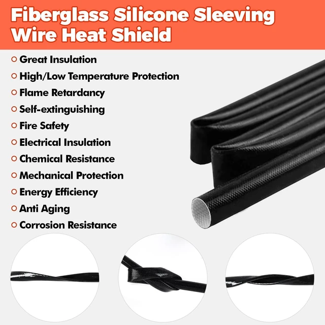 Alt view image 6 of 6 - Silicone Wire Heat Shield Sleeve for Automotive, 9/16" I.D. x10FT, Black Fireproof silicone fiberglass, high temperature wire heat shield sleeve for automotive electroheat component and hose