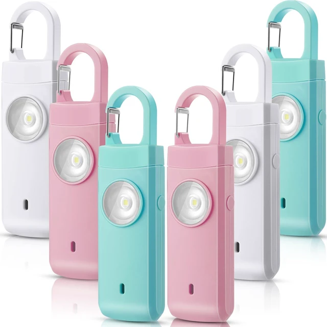 Main image of 6 Pcs 130 dB Personal Safety Alarm for Women, Macarons, Snap Rechargeable Safety Loud Siren with LED Strobe Light, Low Battery Notice, Personal Alarm Keychains Gifts for Mom Girl