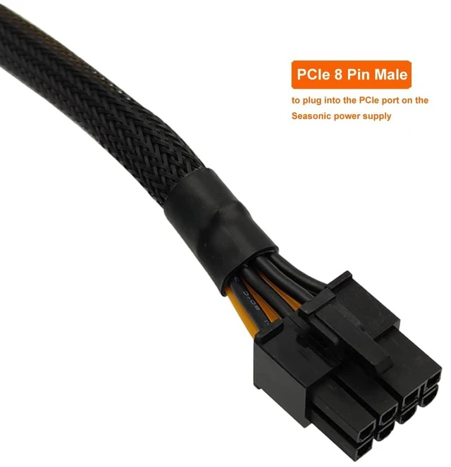 Alt view image 2 of 4 - PCIe Cable - 8 Pin Male to Dual 8 Pin (6+2) Male Power Adapter, Sleeved 25-inch+9-inch (63cm+23cm) for Seasonic PSUs