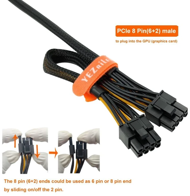 Alt view image 3 of 4 - PCIe Cable - 8 Pin Male to Dual 8 Pin (6+2) Male Power Adapter, Sleeved 25-inch+9-inch (63cm+23cm) for Seasonic PSUs