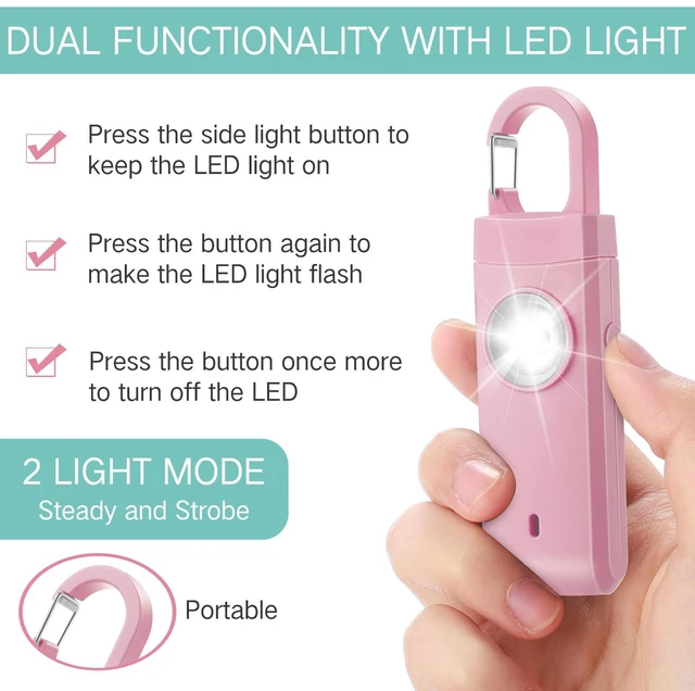 Alt view image 4 of 6 - 6 Pcs 130 dB Personal Safety Alarm for Women, Macarons, Snap Rechargeable Safety Loud Siren with LED Strobe Light, Low Battery Notice, Personal Alarm Keychains Gifts for Mom Girl