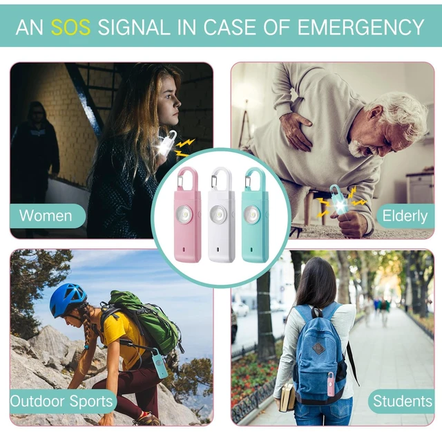 Alt view image 6 of 6 - 6 Pcs 130 dB Personal Safety Alarm for Women, Macarons, Snap Rechargeable Safety Loud Siren with LED Strobe Light, Low Battery Notice, Personal Alarm Keychains Gifts for Mom Girl