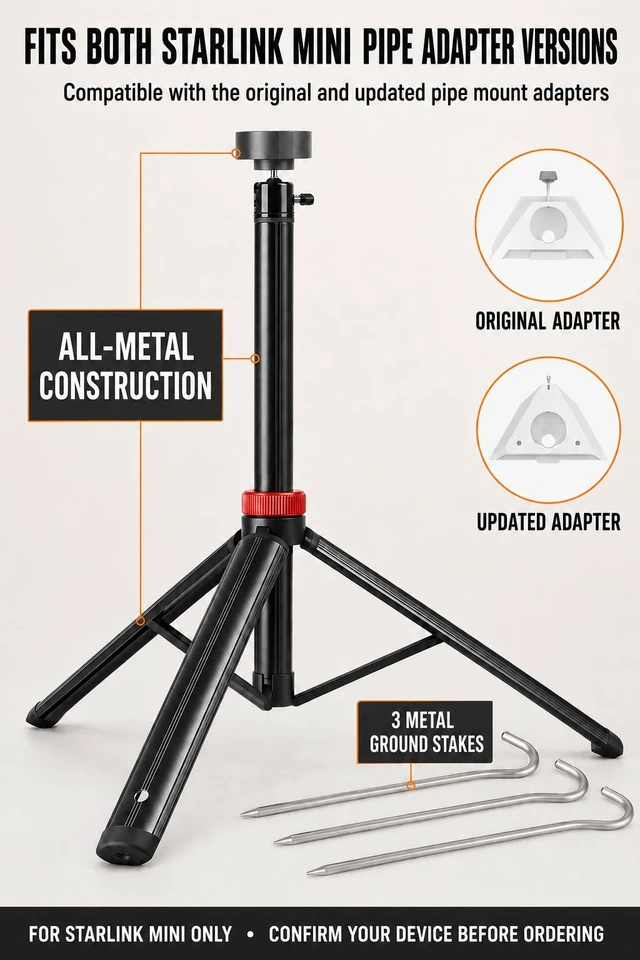 Alt view image 3 of 7 - Starlink Mini Tripod Mount with Stakes, Portable Tripod for Camping RV Portable Stand, Foldable Design, Heavy Duty Aluminum, Windproof with Ground Pegs, 5kg Load Capacity, Includes Carry Bag