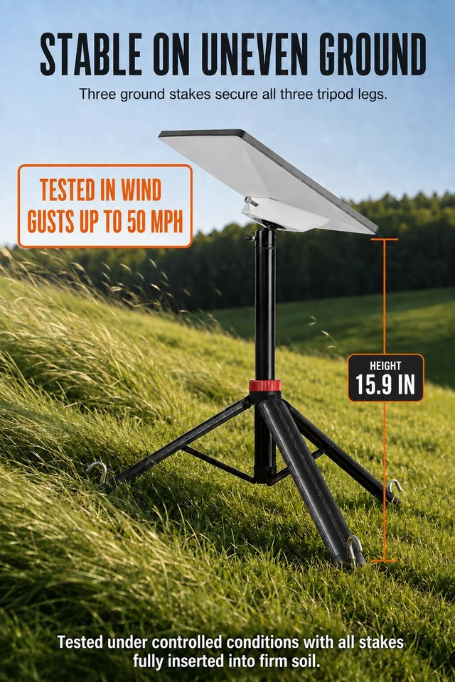 Alt view image 2 of 7 - Starlink Mini Tripod Mount with Stakes, Portable Tripod for Camping RV Portable Stand, Foldable Design, Heavy Duty Aluminum, Windproof with Ground Pegs, 5kg Load Capacity, Includes Carry Bag