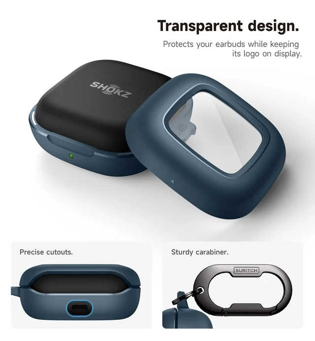 Alt view image 6 of 7 - for SHOKZ OpenFit Case Cover, Shockproof Magnetic Cases for SHOKZ OpenFit Open-Ear Earbuds True Wireless Bluetooth Headphones, Protective Cover with Magnetic Lid Lock & Carabiner, Navy