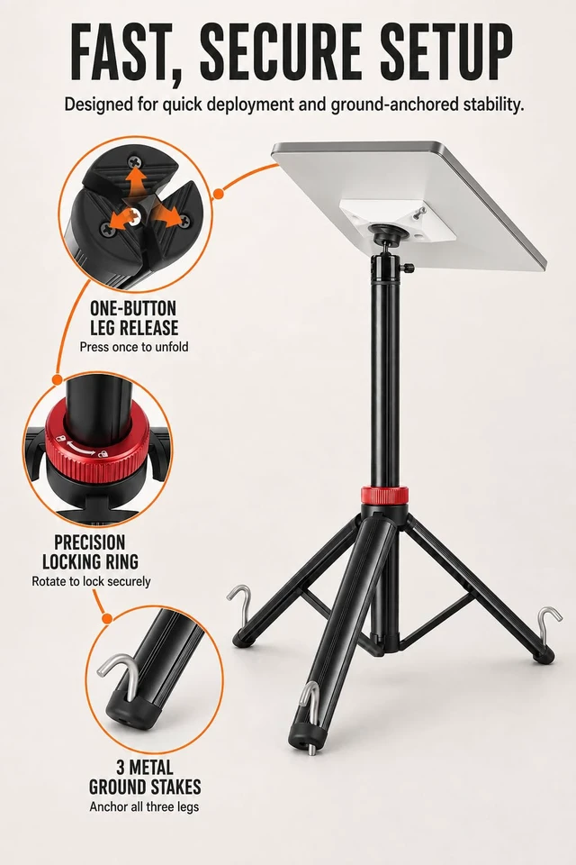 Alt view image 5 of 7 - Starlink Mini Tripod Mount with Stakes, Portable Tripod for Camping RV Portable Stand, Foldable Design, Heavy Duty Aluminum, Windproof with Ground Pegs, 5kg Load Capacity, Includes Carry Bag