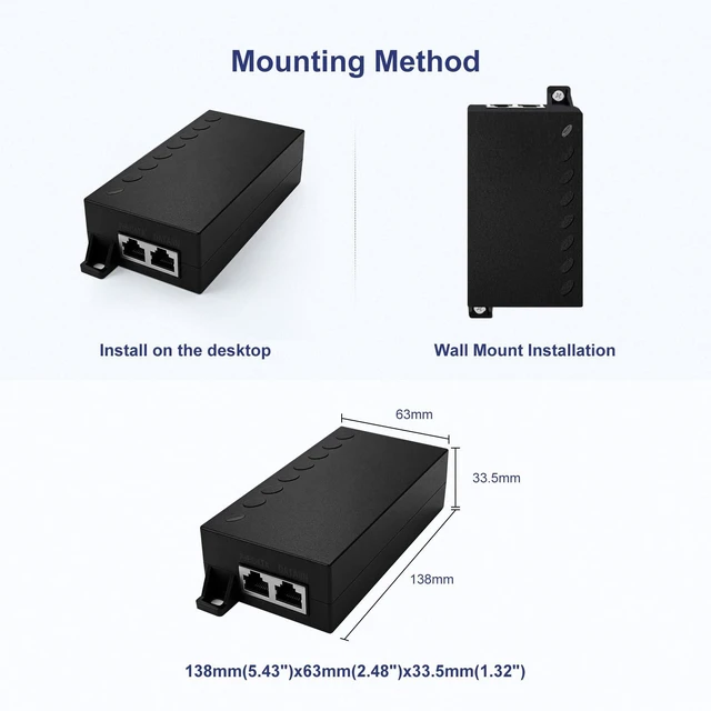Alt view image 7 of 7 - POE60 60W Gigabit IEEE 802.3bt PoE++ Injector 6KV surge protection, shielded gigabit RJ45, IEEE 802.3af/at compatible, stable 60W constant PoE power output