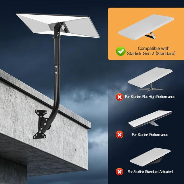Alt view image 2 of 7 - Wall Mount for Starlink Gen 3, Adjustable 28 Inch Rustproof Carbon Steel Long Arm, Heavy Duty Weatherproof Mounting Kit for Standard Gen 3/V3/4/4X Roof, Eave and Wall, Include Pipe