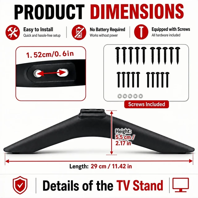 Alt view image 3 of 7 - TV Stand for Hisense TV Legs, for Hisense 32" 40" 43" TV 32H4030F1 32H4F 40H5590F 40H4F 40H3F9 40H4030F1 43H4F 43H4030F 43H4030F1 TV Stand Legs Replacement Parts with Screws, Black