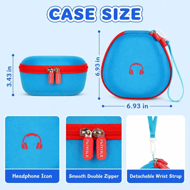 Alt view image 3 of 7 - Hard Shell Kids Headphone Case for iClever for EarFun, Blue Protective Case With Cable Pocket and Handle for Foldable Kids Headphones for Home and Travel, Box Only